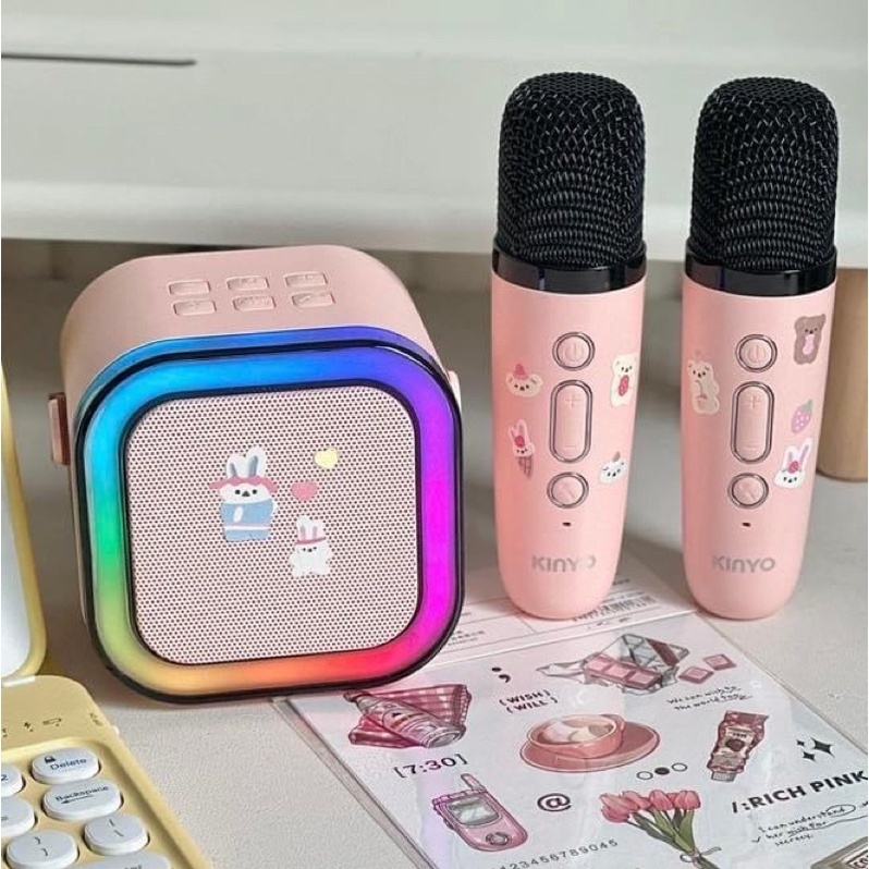 Loa Mini bluetooth mic karaoke KINYO có đèn led 8 màu, Loa Karaoke Mini K12 Loa Bluetooth Gia Đình