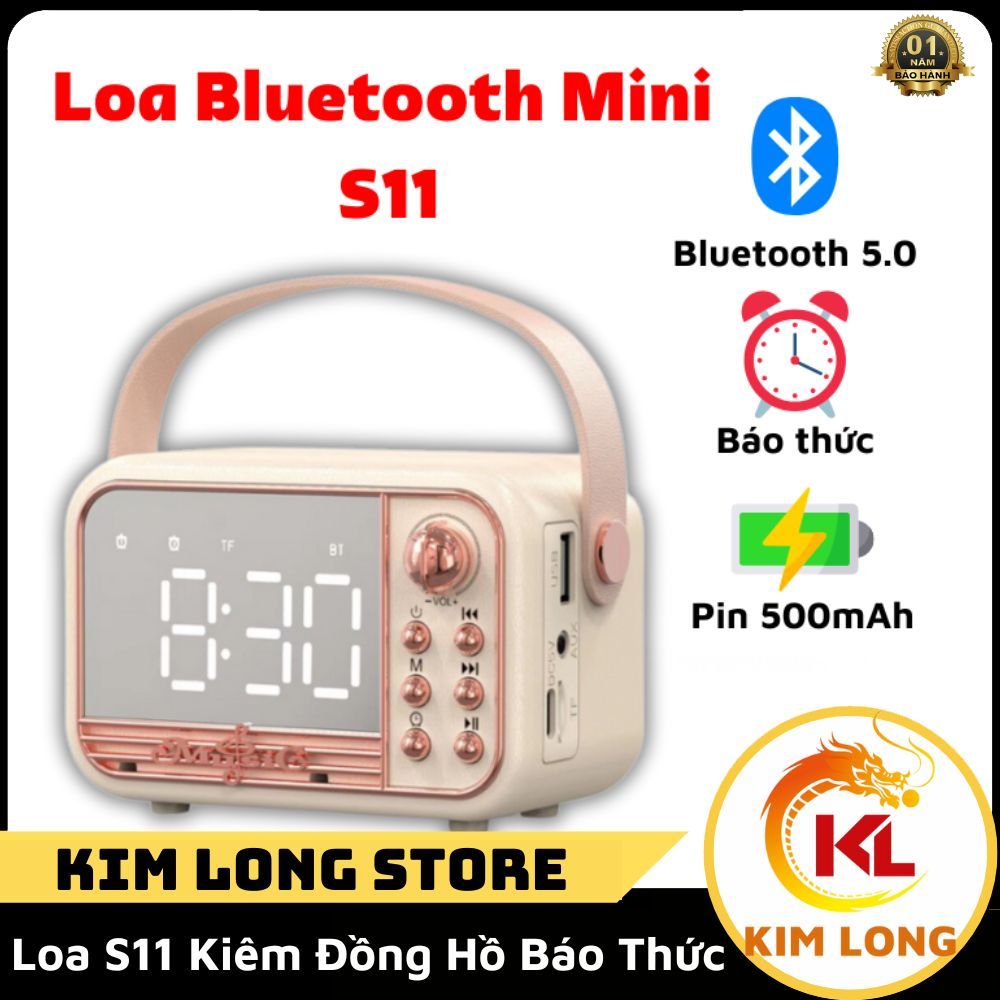 Loa bluetooth đồng hồ báo thức S11 màn hình gương có pin sạc, loa bluetooth kết hợp đồng hồ mini led để bàn có thẻ nhớ