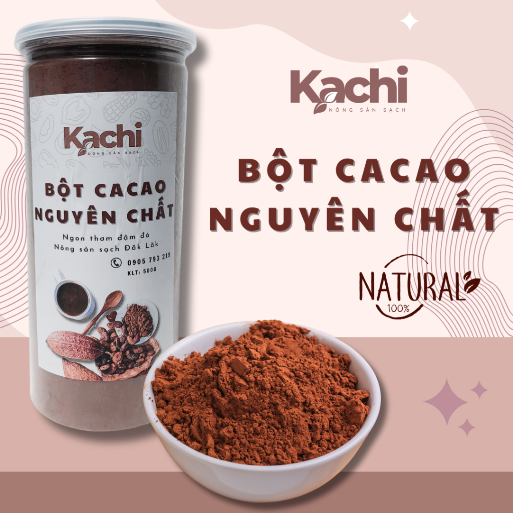 Bột CaCao Nguyên Chất DakLak KACHI NÔNG SẢN, Bột Cacao Giảm Cân, Keto, Dinh Dưỡng, Nguyên Liệu Làm Bánh Hộp 500G