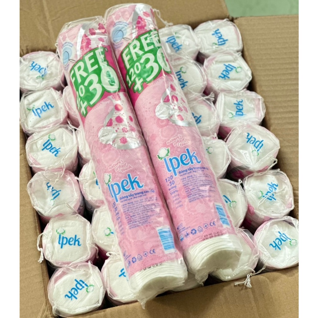 Combo 4 bông tẩy trang ipek thổ nhĩ kì siêu mềm mịn 150 miếng - Mẫu bao bì 1-2