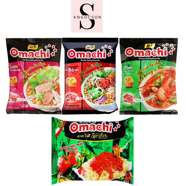 Combo 5 gói Mì Omachi bò, tôm, sườn, xào Spagheti
