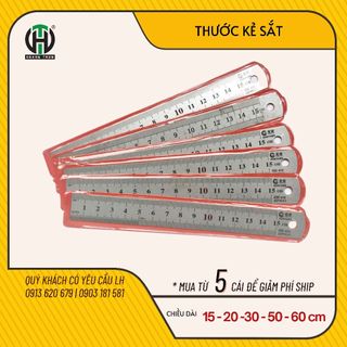 Thước kẻ sắt 15cm, 20cm, 30cm, 50cm, 60cm dày không gỉ thước loại tốt, siêu bền