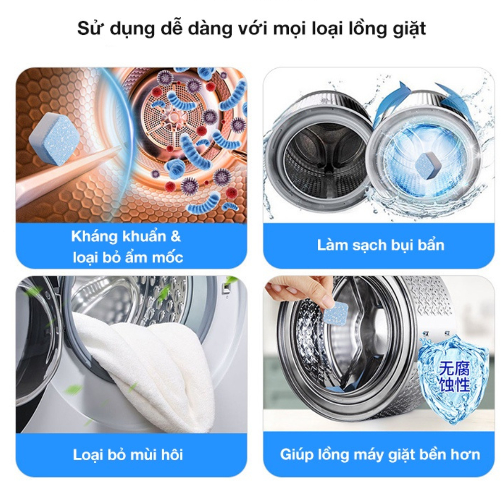 Viên tẩy vệ sinh lồng máy giặt diệt khuẩn, tẩy cặn bẩn hiệu quả - Hộp 12 viên - GD002