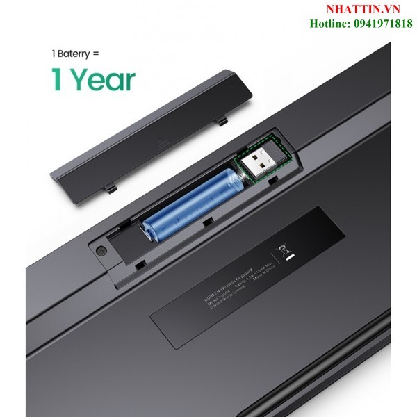 Bàn phím không dây 2.4Ghz chống nước 104 phím Ugreen 90250 cao cấp