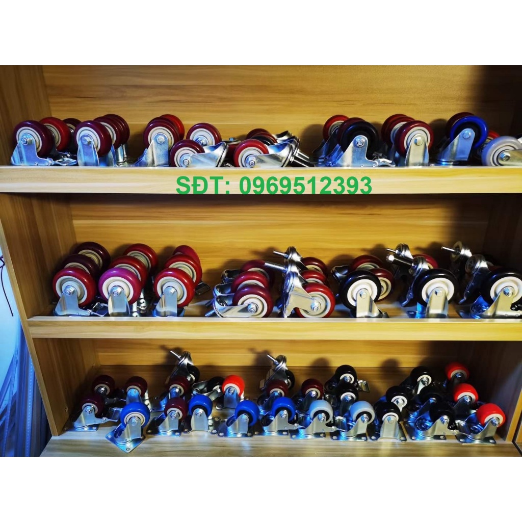 Bánh xe PVC mặt bích màu đỏ mận D75mm, D100mm, D125mm