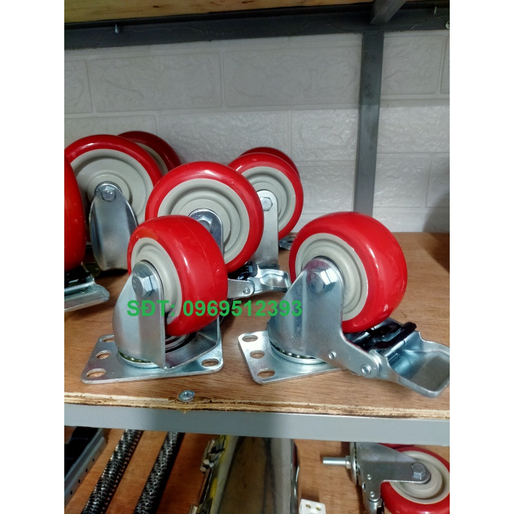 Bánh xe PVC mặt bích màu đỏ mận D75mm, D100mm, D125mm