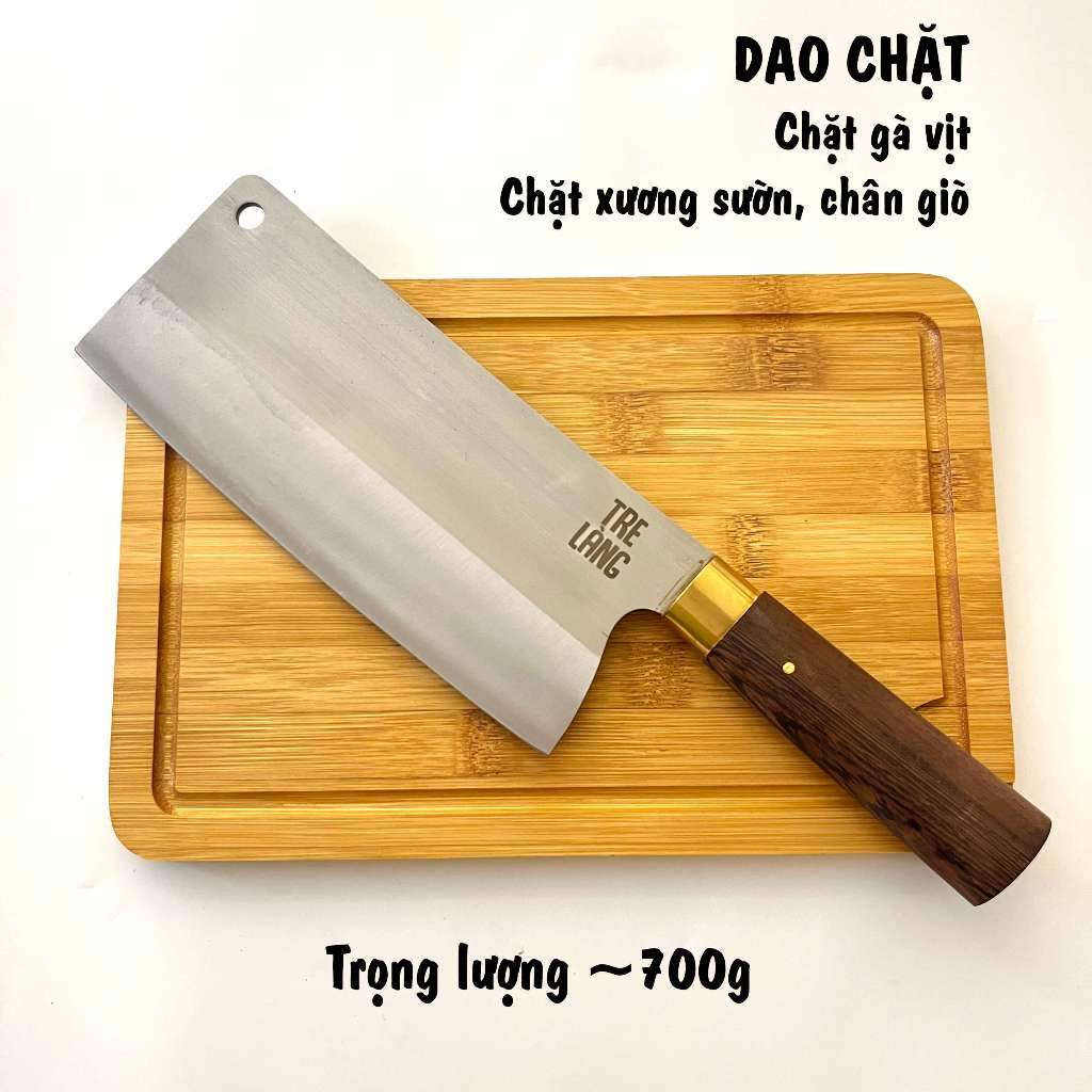 Bộ 3 dao thép không gỉ cao cấp Aus8 siêu sắc bén cán gỗ mun cẩm khâu đồng chống trơn trượt TRE LÀNG