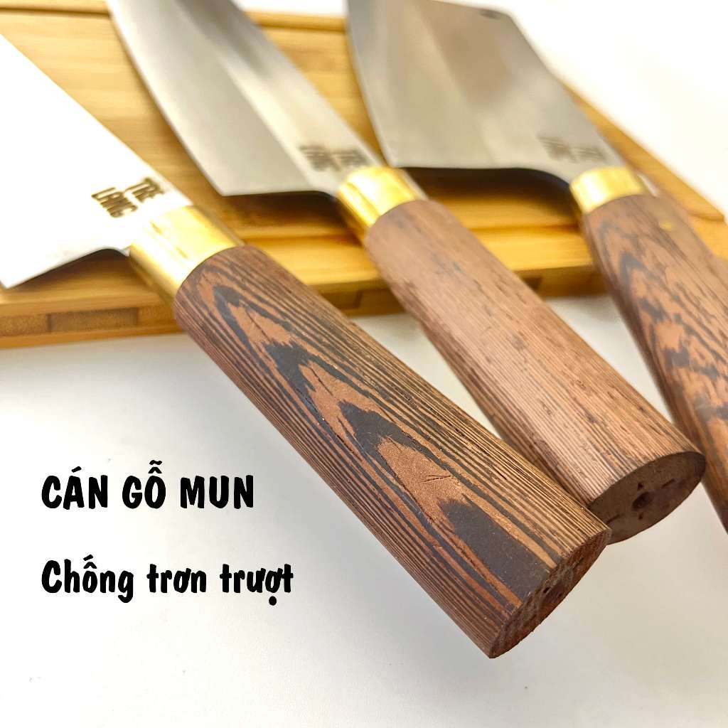 Bộ dao nhà bếp thép không gỉ cao cấp Aus8 siêu sắc bén cán gỗ mun cẩm khâu đồng chống trơn trượt TRE LÀNG