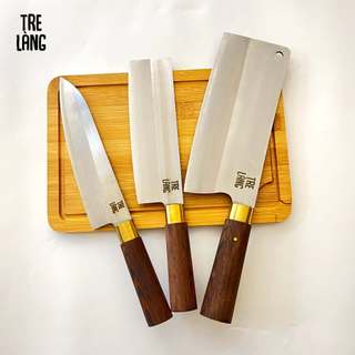 Bộ dao nhà bếp thép không gỉ cao cấp Aus8 siêu sắc bén cán gỗ mun cẩm khâu đồng chống trơn trượt TRE LÀNG