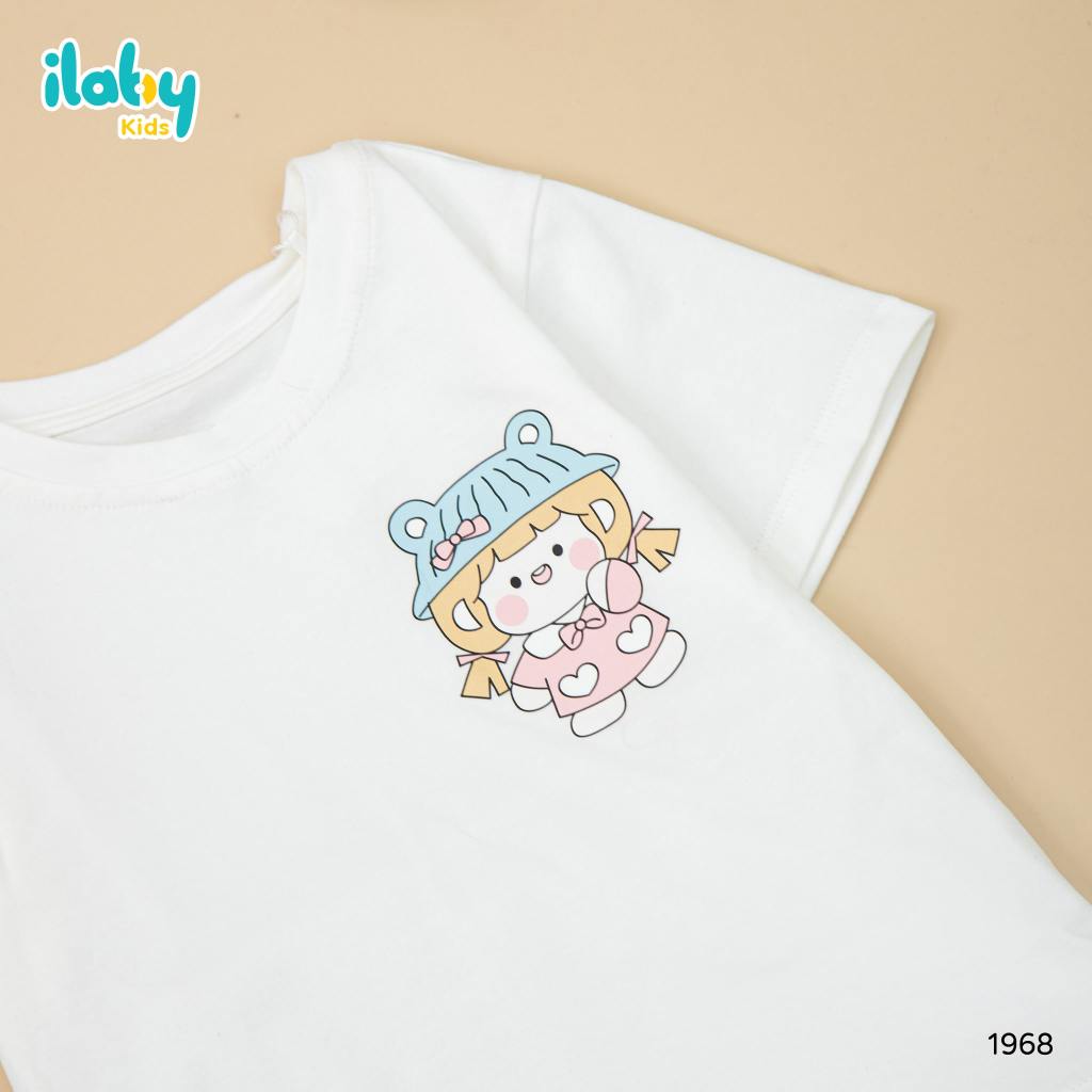 Bộ áo thun cộc tay bé gái ILABY quần hoạ tiết chất liệu thun cotton co dãn 4 chiều cho bé 10-35kg