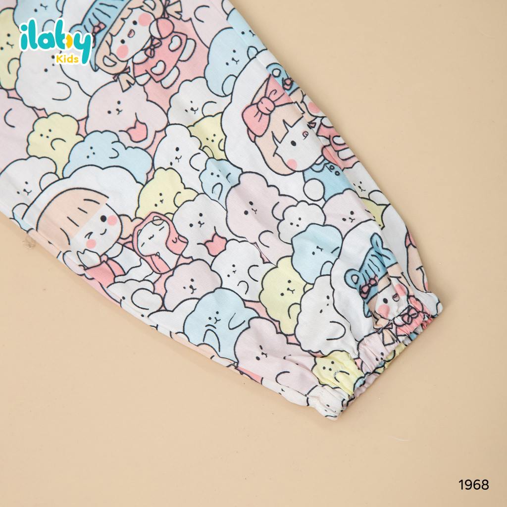 Bộ áo thun cộc tay bé gái ILABY quần hoạ tiết chất liệu thun cotton co dãn 4 chiều cho bé 10-35kg