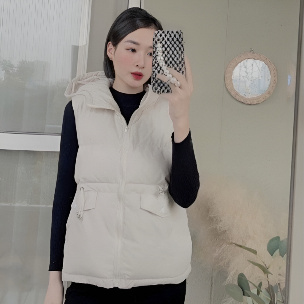 Áo phao gile có mũ rút eo tôn dáng - Áo phao gile phong cách hàn quốc 10.