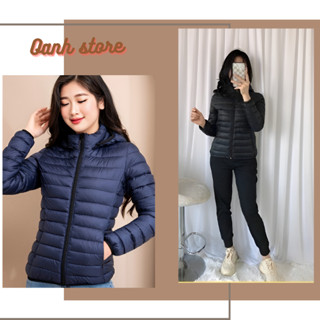  Áo phao siêu nhẹ dành cho nữ có mũ tháo rời 3 lớp dày ấm áp - Áo phao trần bông  siêu nhẹ 08 