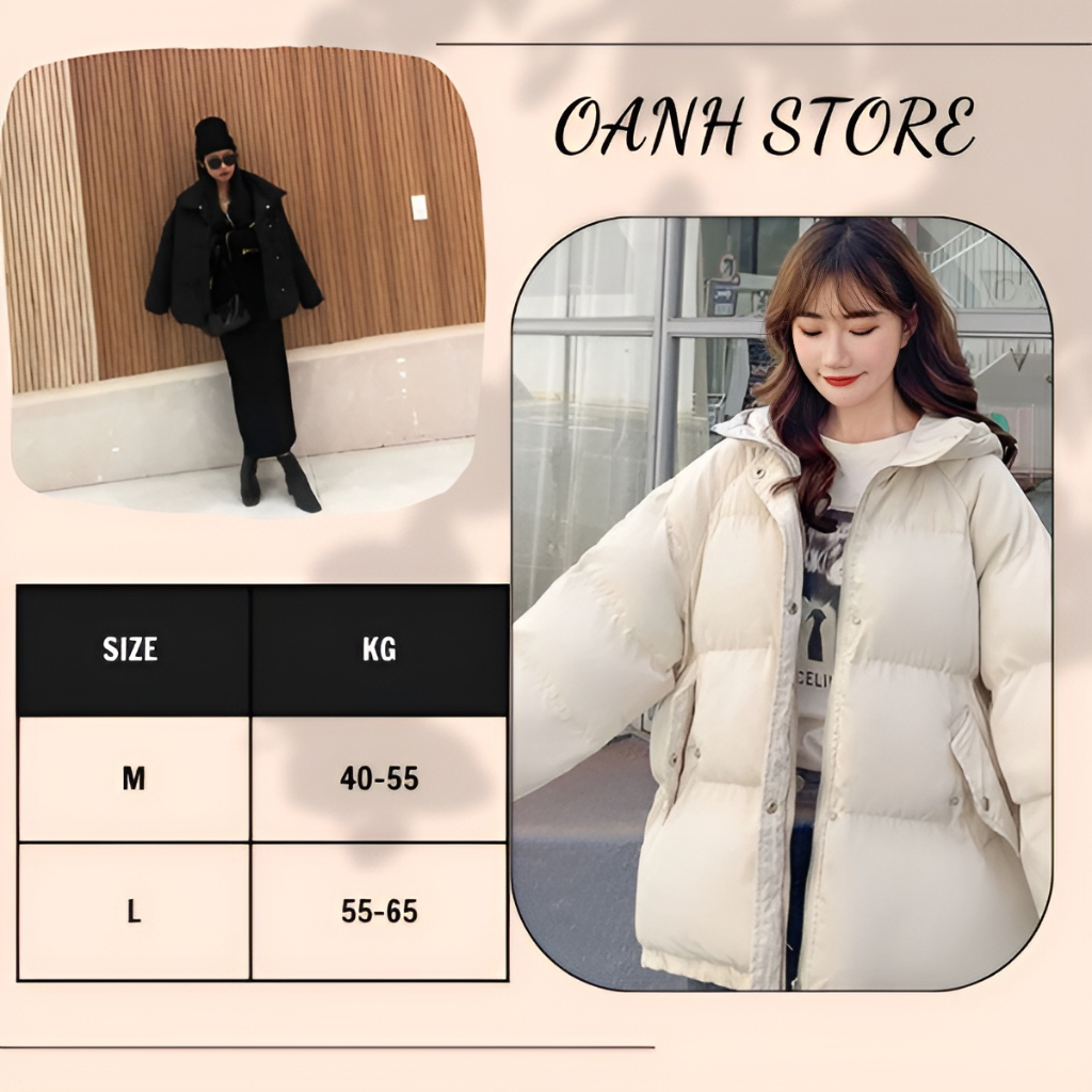 Áo khoác  phao from rộng hàn quốc - Áo phao béo nữ có mũ 02