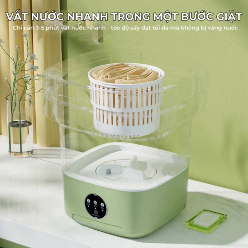 Máy giặt mini gấp gọn, máy giặt đồ lót, tất vớ, giặt đồ cho bé dung tích 6L tự vắt khô khử khuẩn bằng công nghệ mớii