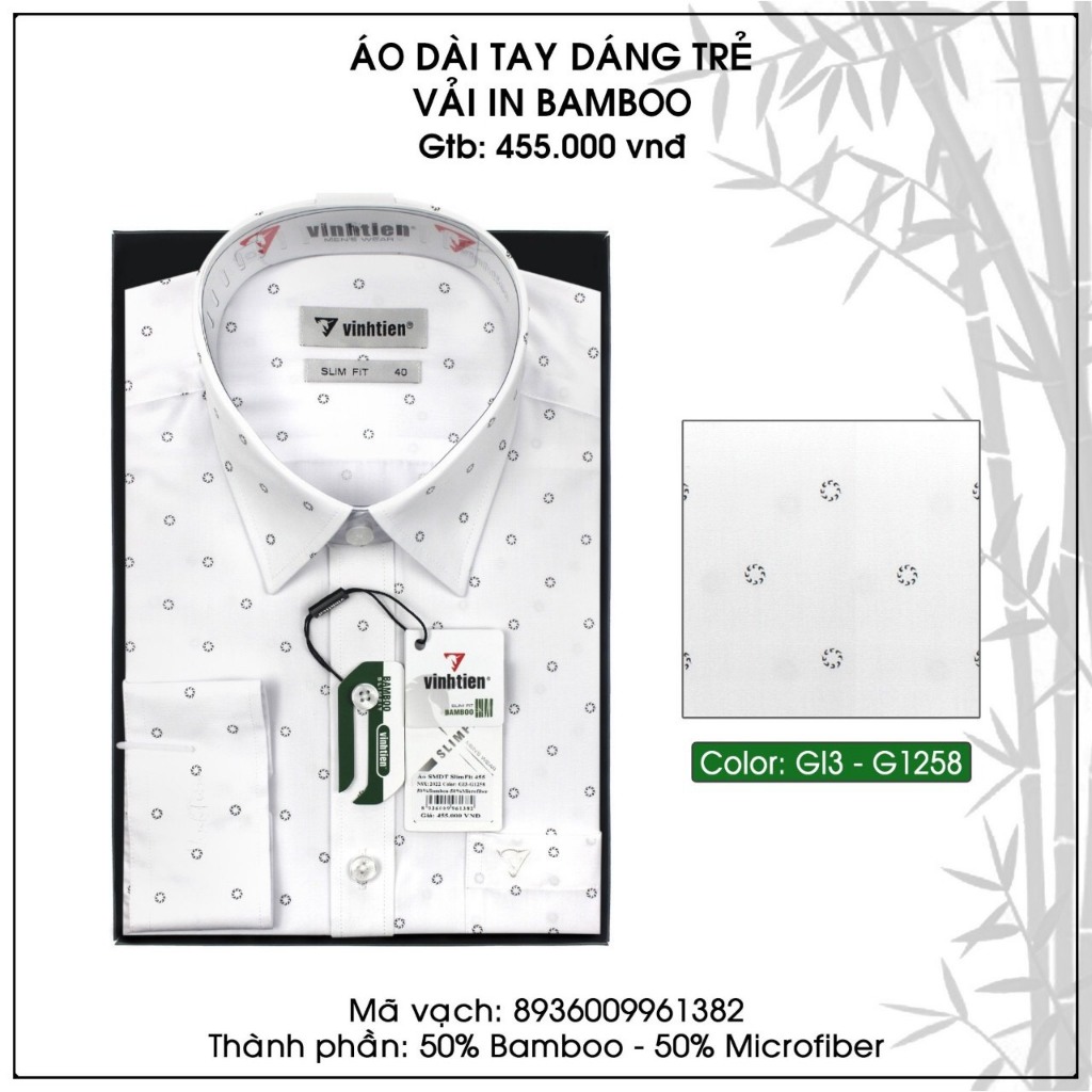 Áo Sơ Mi Dài Tay Bamboo Dáng Slimfit Vĩnh Tiến G1258
