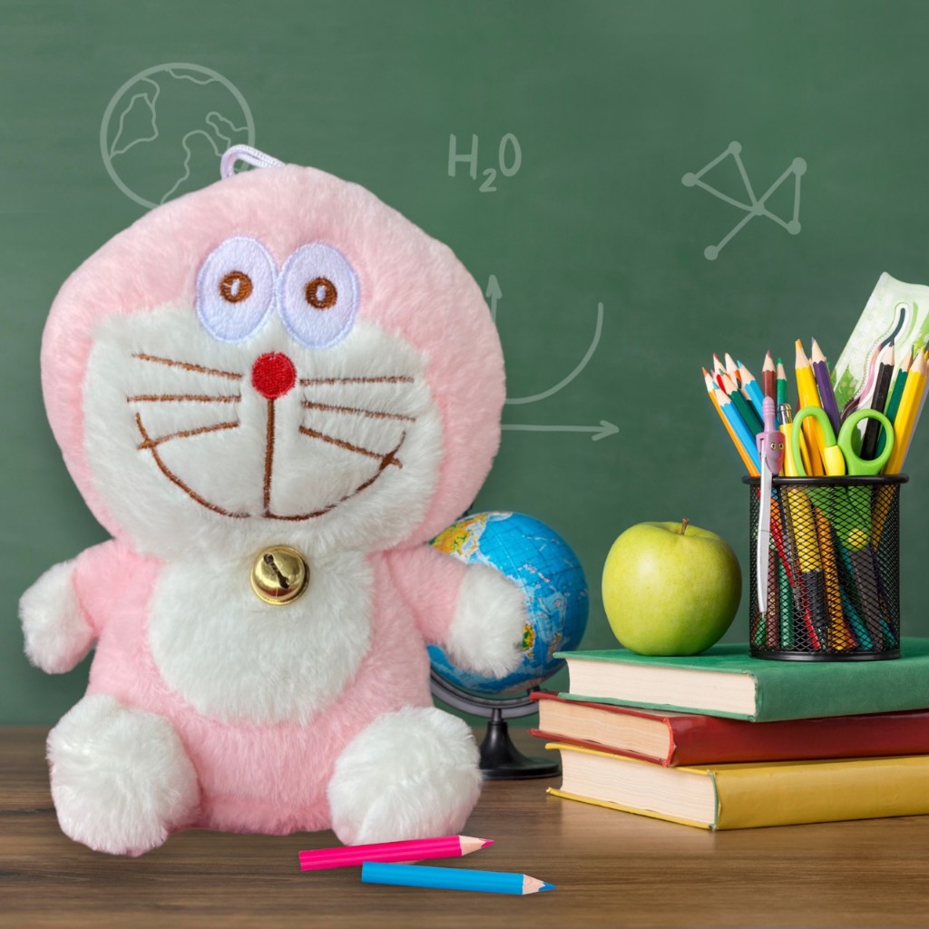 Gấu Bông Nhí Doremon Màu Hồng Phấn Lông Xù Mềm Mịn