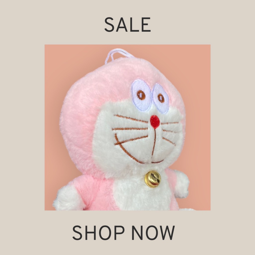 Gấu Bông Nhí Doremon Màu Hồng Phấn Lông Xù Mềm Mịn