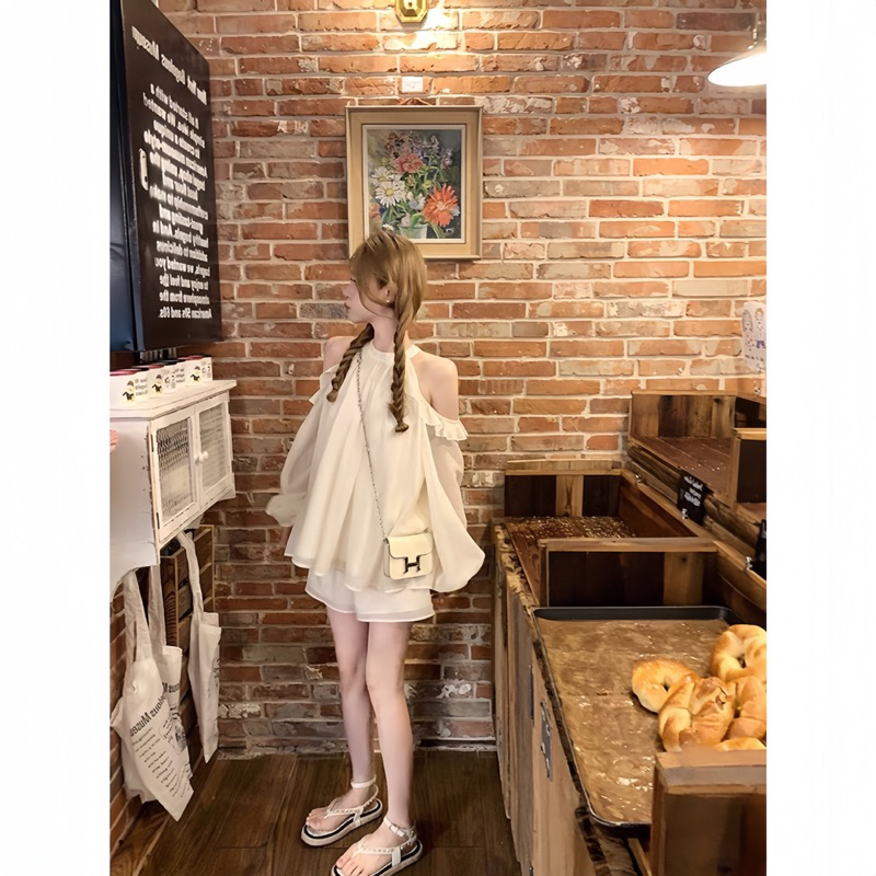 Sét Bộ Von Babydoll Hở Vai Kèm Quần Chất Von Mềm