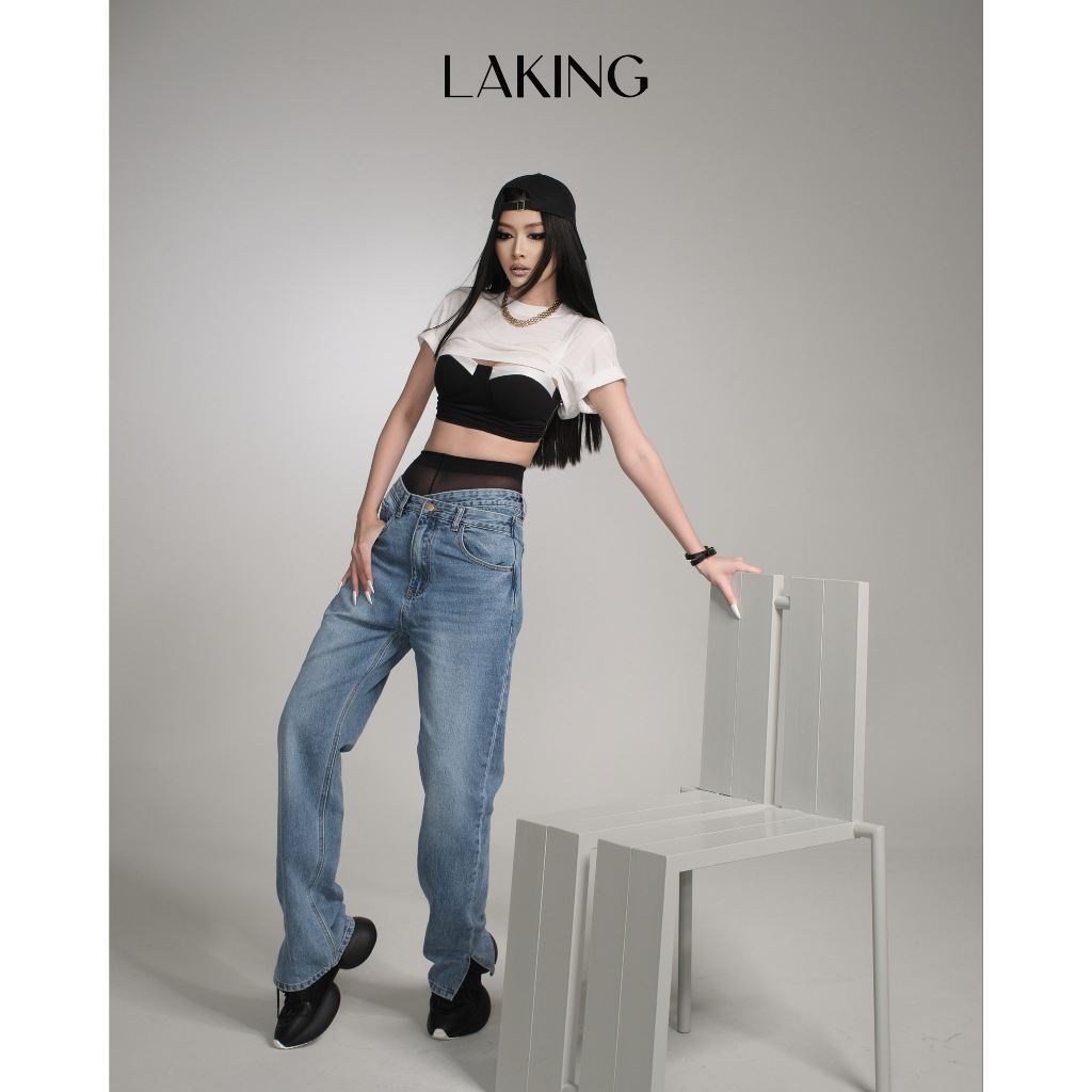 QUẦN XANH JEAN DÀI SUÔNG LƯNG HIGHLOW LAI XẺ NHẸ