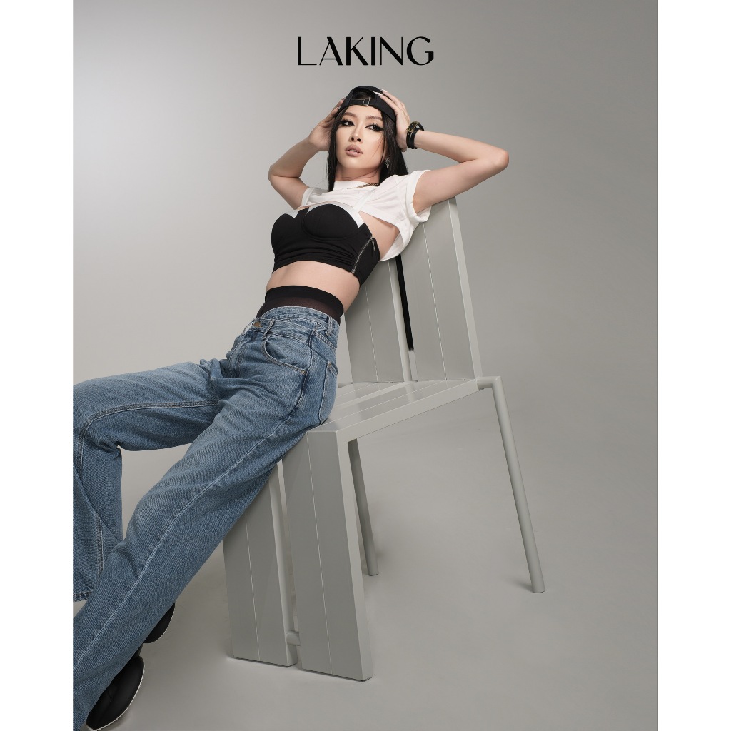 QUẦN XANH JEAN DÀI SUÔNG LƯNG HIGHLOW LAI XẺ NHẸ