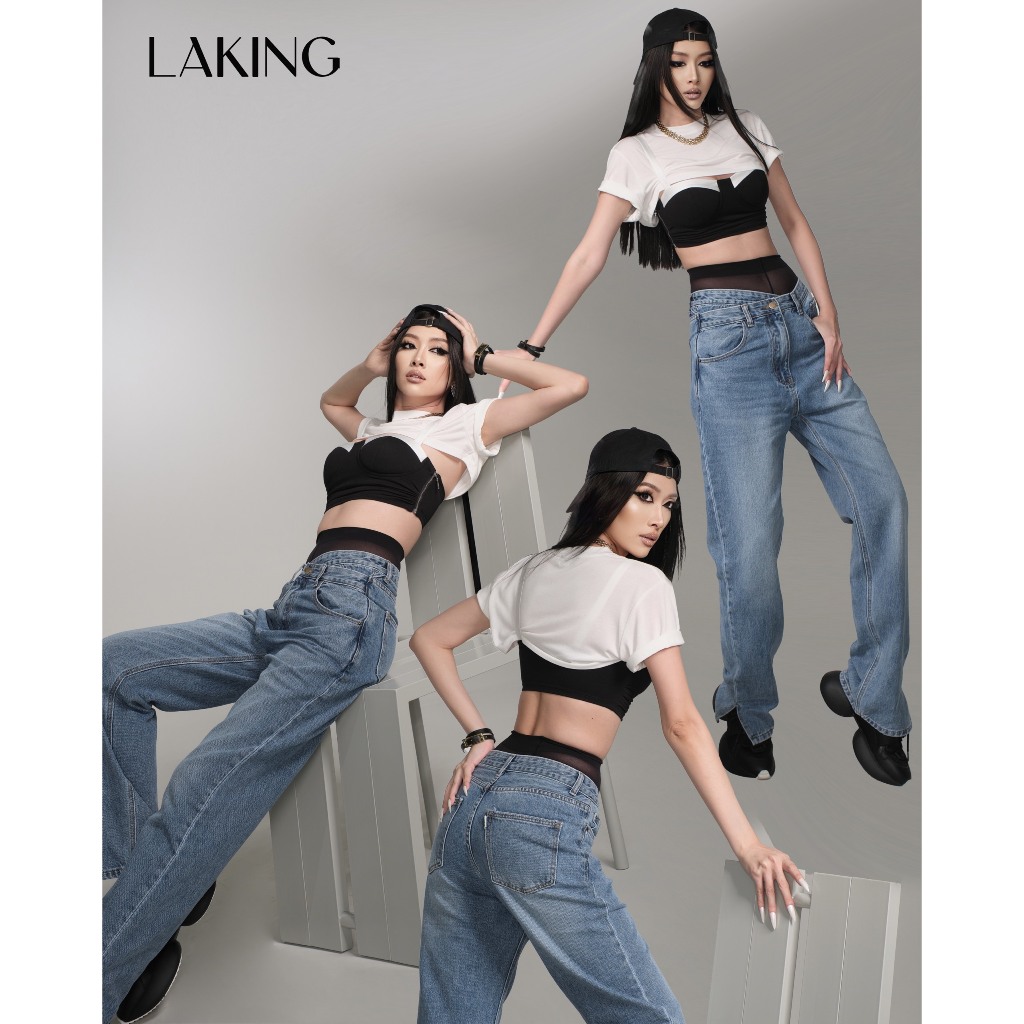 QUẦN XANH JEAN DÀI SUÔNG LƯNG HIGHLOW LAI XẺ NHẸ