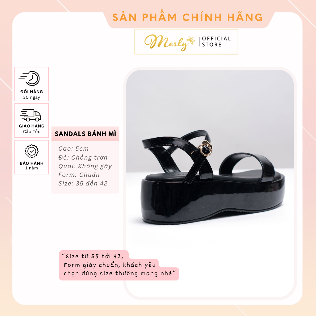 Giày Sandals Bánh Mì Nữ Quai Ngang 5cm Merly 1525 Sandals Platform