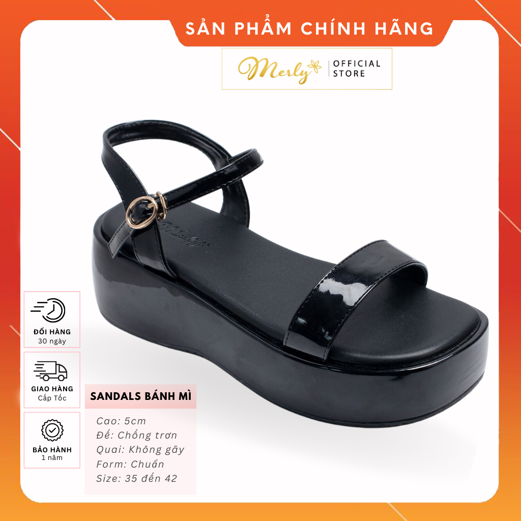 Giày Sandals Bánh Mì Nữ Quai Ngang 5cm Merly 1525 Sandals Platform