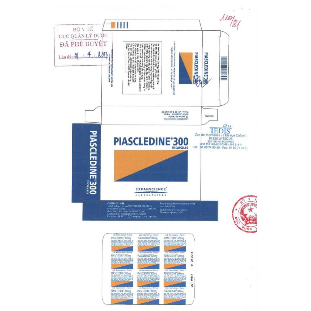 Piascledine 300 hỗ trợ bệnh xương khớp, giảm thoái hoá, viêm xương khớp ,hàng Pháp ngày dùng 1 viên