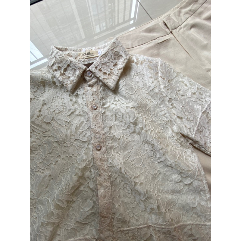 Set tay ngắn Chililuu áo họa tiết thu đông kèm quần dài