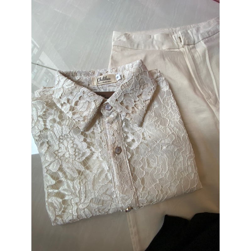 Set tay ngắn Chililuu áo họa tiết thu đông kèm quần dài