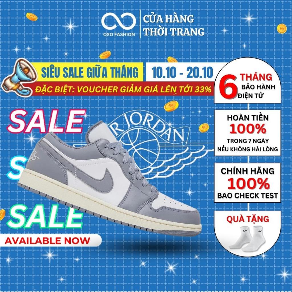 Giày Jordan 1 low Vintage Grey chính hãng thể thao dành cho nam nữ, Jordan 1 low grey real fullbox OXO FASHION