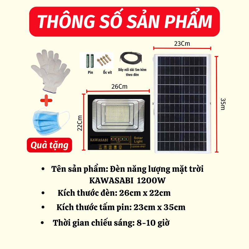 Đèn Năng Lượng Mặt Trời KAWASABI Công Suất Lớn Chiếu Sáng Siêu Rộng PAPAA.HOME