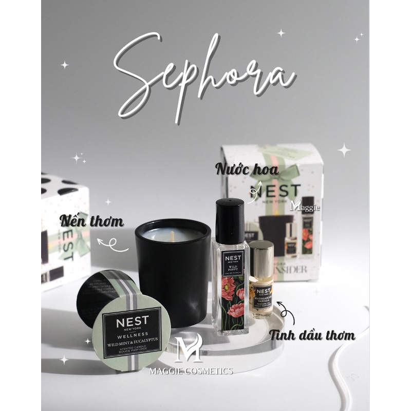 Set Sephora NEST 3 sản phẩm (nến thơm, nước hoa, tinh dầu nước hoa)