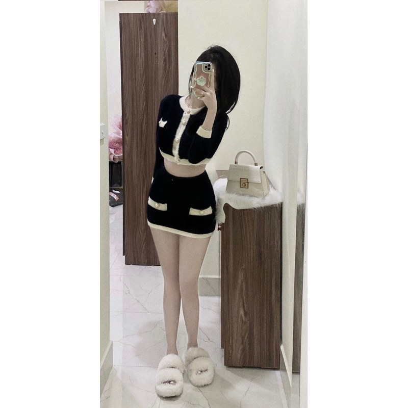 SET ÁO CROTOP DÀI TAY KÈM CHÂN VÁY LEN LÔNG LOẠI LÔNG XỊN ( order)
