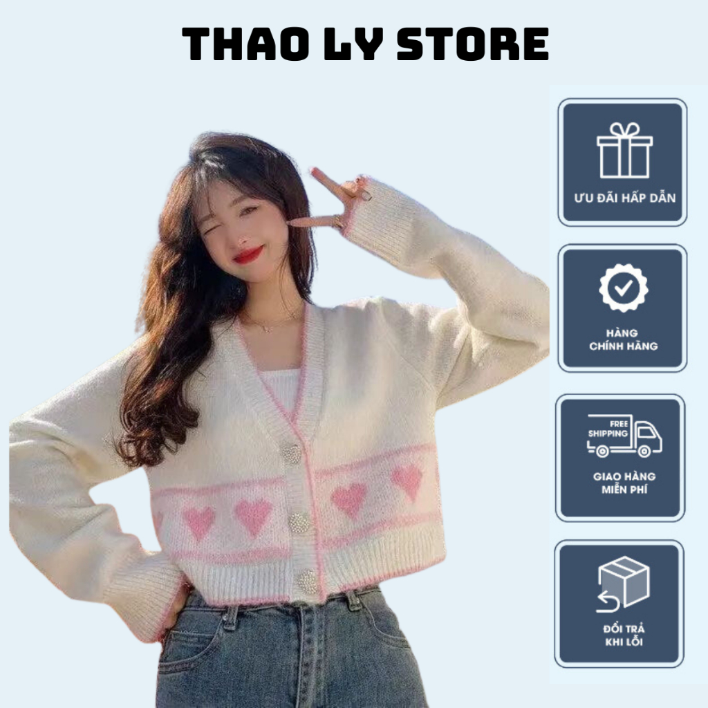 Áo cardigan croptop mỏng cổ chữ V, Áo crotop dệt kim dài tay phong cách ngọt ngào