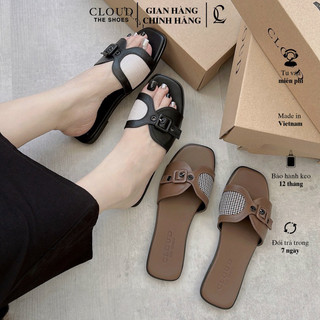 Dép bệt nữ CL quai ngang chỉ phối khoá mũi vuông