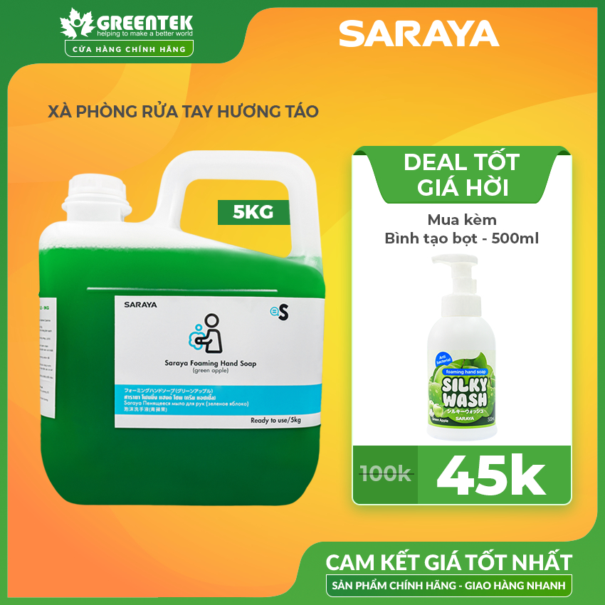 Xà Phòng Rửa Tay Sát Khuẩn Saraya Foaming Hand Soap (Green Apple) - Can 5Kg