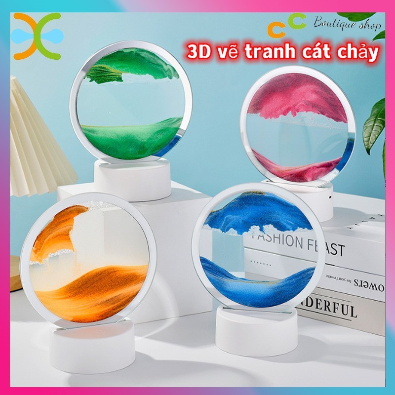 Tranh cát chuyển động 3D đèn LED cảm biến đổi màu, tranh cát 3D trang trí decor làm quà tặng đèn ngủ để bàn