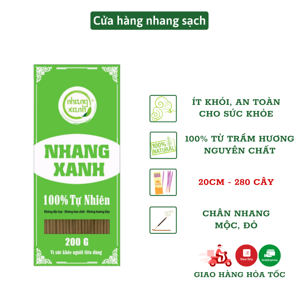 Nhang trầm hương Nhang Xanh hộp 200gr 20cm - 100% tự nhiên