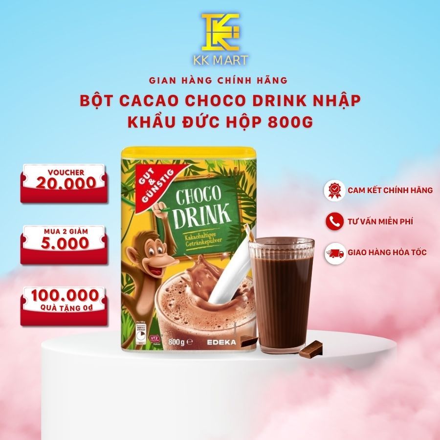 Bột Cacao Choco Drink 800g Nhập Khẩu Đức, Bột Cacao Uống Liền Hộp Khỉ 800g Chính Hãng