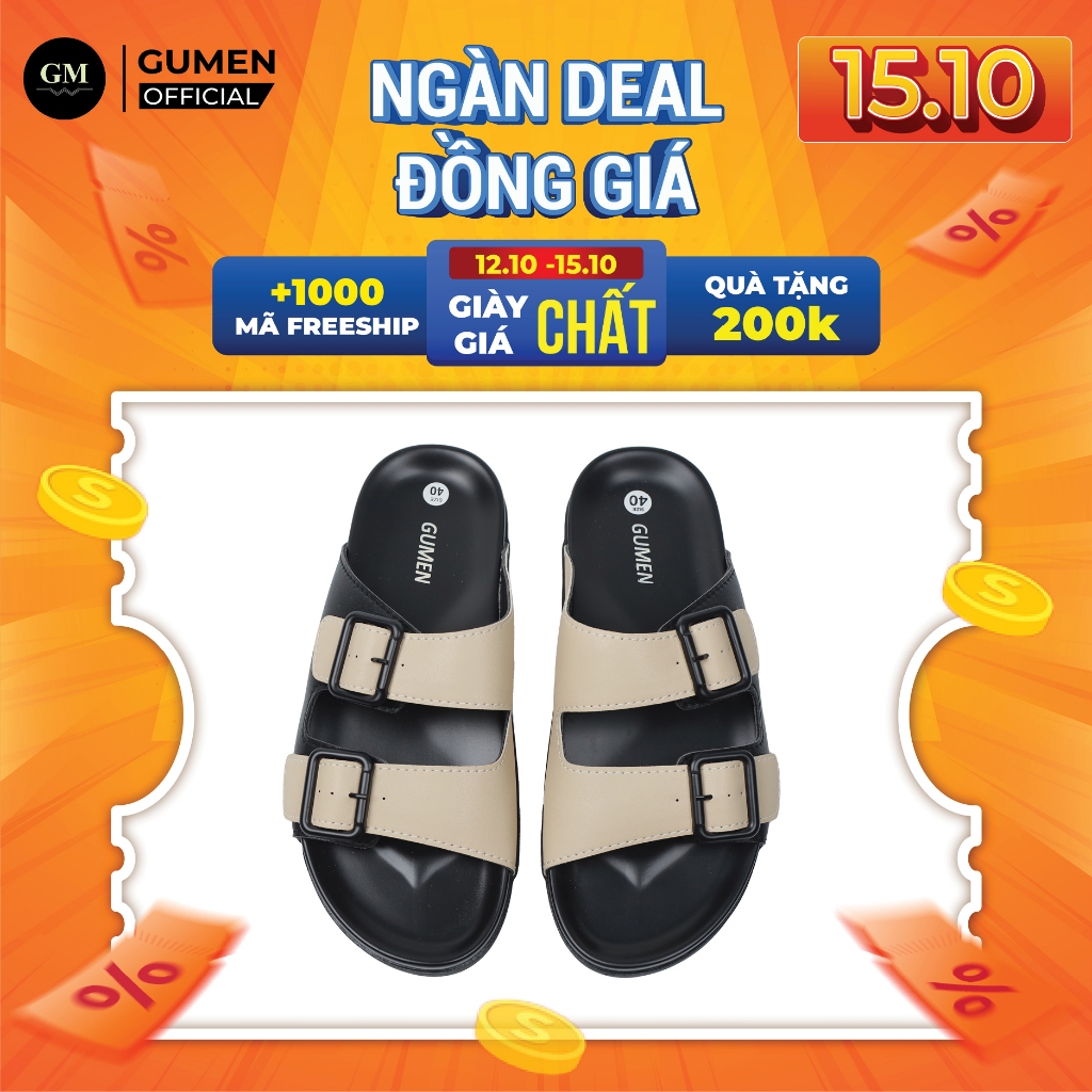 Dép Da Nam Xăng Đan SANDAL GUMEN Quai Ngang Chéo Cao Cấp Đế Cao Su Đúc Nguyên Dạo Phố Đi Biển Thời Trang Mùa Hè