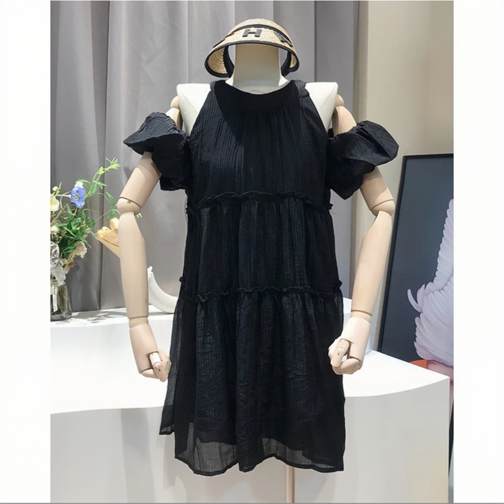 Váy Khoét Vai Babydoll Cổ Yếm Nơ Sau chất đũi nhăn tạo sự dễ thương và quyến rũ dạo chơi,hoặc hẹn hò | BigBuy360 - bigbuy360.vn