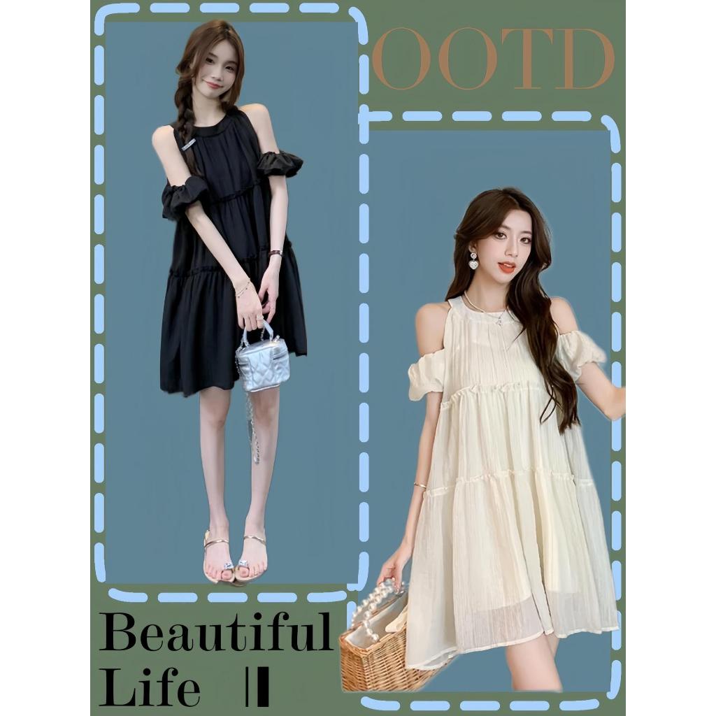 Váy Khoét Vai Babydoll Cổ Yếm Nơ Sau chất đũi nhăn tạo sự dễ thương và quyến rũ dạo chơi,hoặc hẹn hò