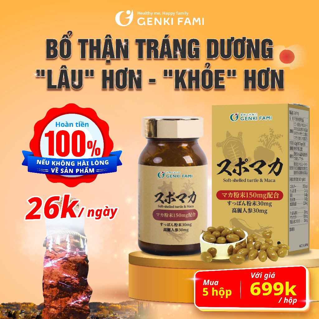 Bổ Thận Tráng Dương, Tăng Cường Sinh Lý Nam Chiết Xuất Hàu Biển, Kẽm, Nhân Sâm, Baba Supo Maca Genki Fami Nhật Bản