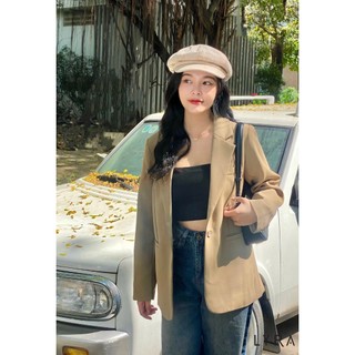 LYRA Áo blazer trơn khoác ngoài 1 cúc, túi viền hai lớp dày dặn phong cách nữ tính, sang trọng - CSYAK0179
