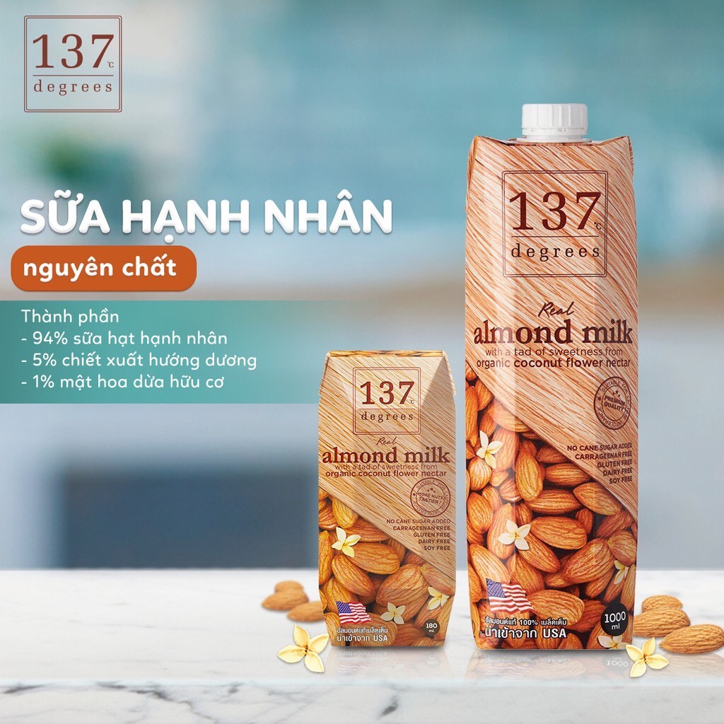 Sữa Hạnh Nhân Nguyên Chất 137 Degrees 180ml  Nhập Khẩu Thailand