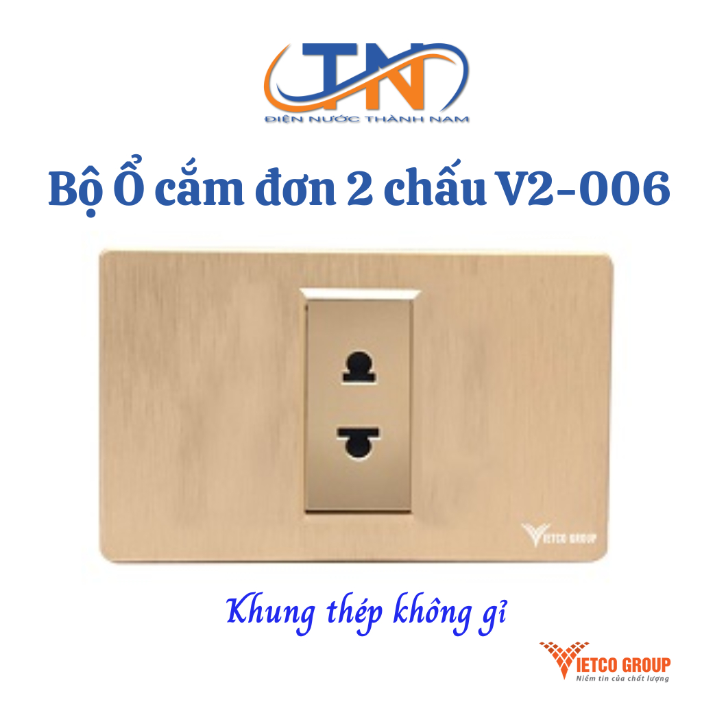 Bộ ổ cắm đơn 2 chấu dòng điện 16A/250V màu vàng đồng sang trọng Vietco Group hàng chính hãng V3-009