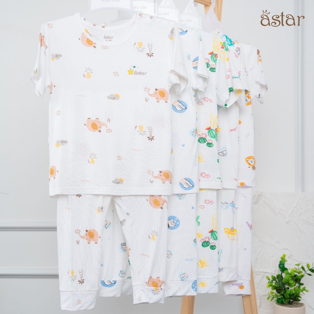 Bộ áo cộc quần dài  Astar -vải cotton rayon hoạ tiết co giãn, mềm, thoáng cho bé trai, bé gái -size 9 tháng đến 5 tuổi