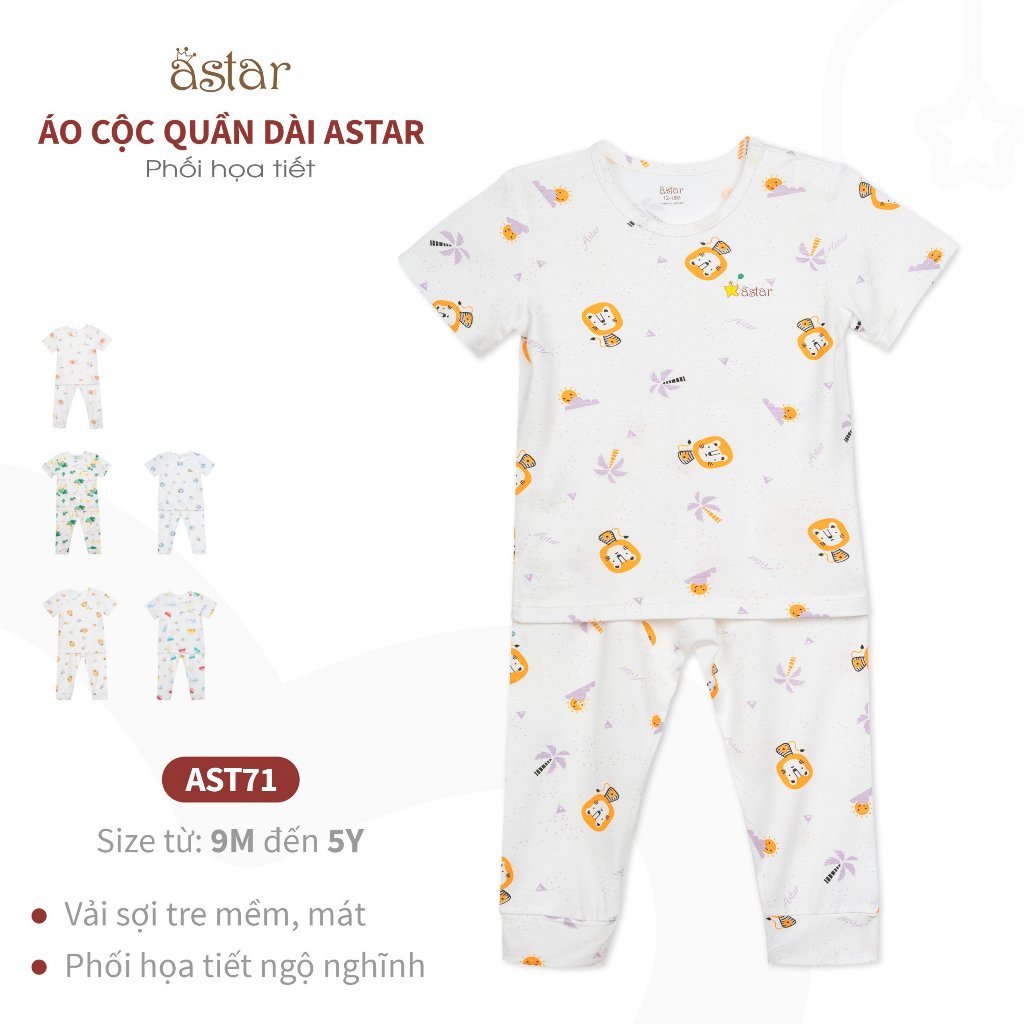 Bộ áo cộc quần dài  Astar -vải cotton rayon hoạ tiết co giãn, mềm, thoáng cho bé trai, bé gái -size 9 tháng đến 5 tuổi